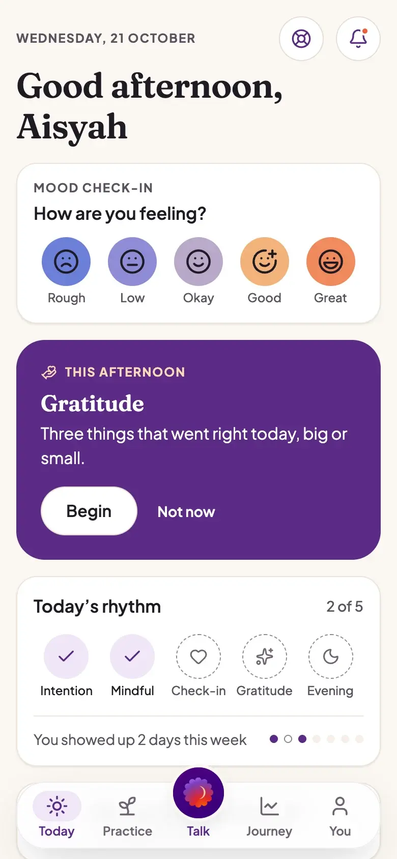 The Damaura app's Today screen